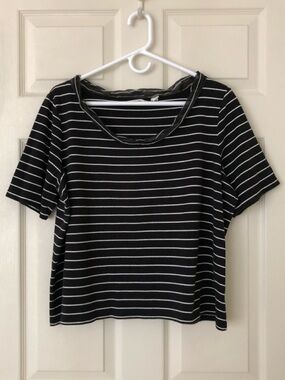 Liz Claiborne Short Sleeve Cotton Tee Shirt Black White Stripe Size 2X